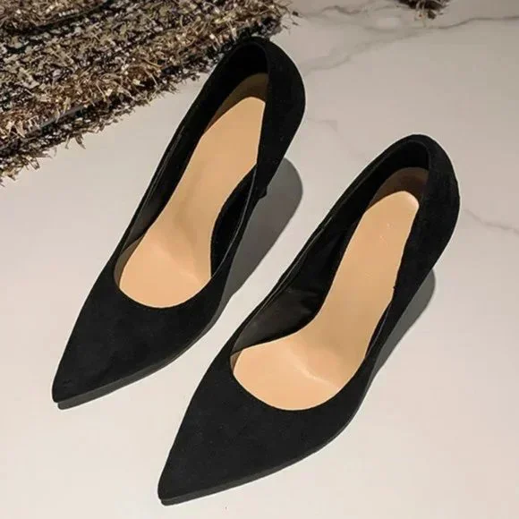 New velvet high -heeled shoe women's fine heel soft leather pointed head size si - Picture 2 of 5